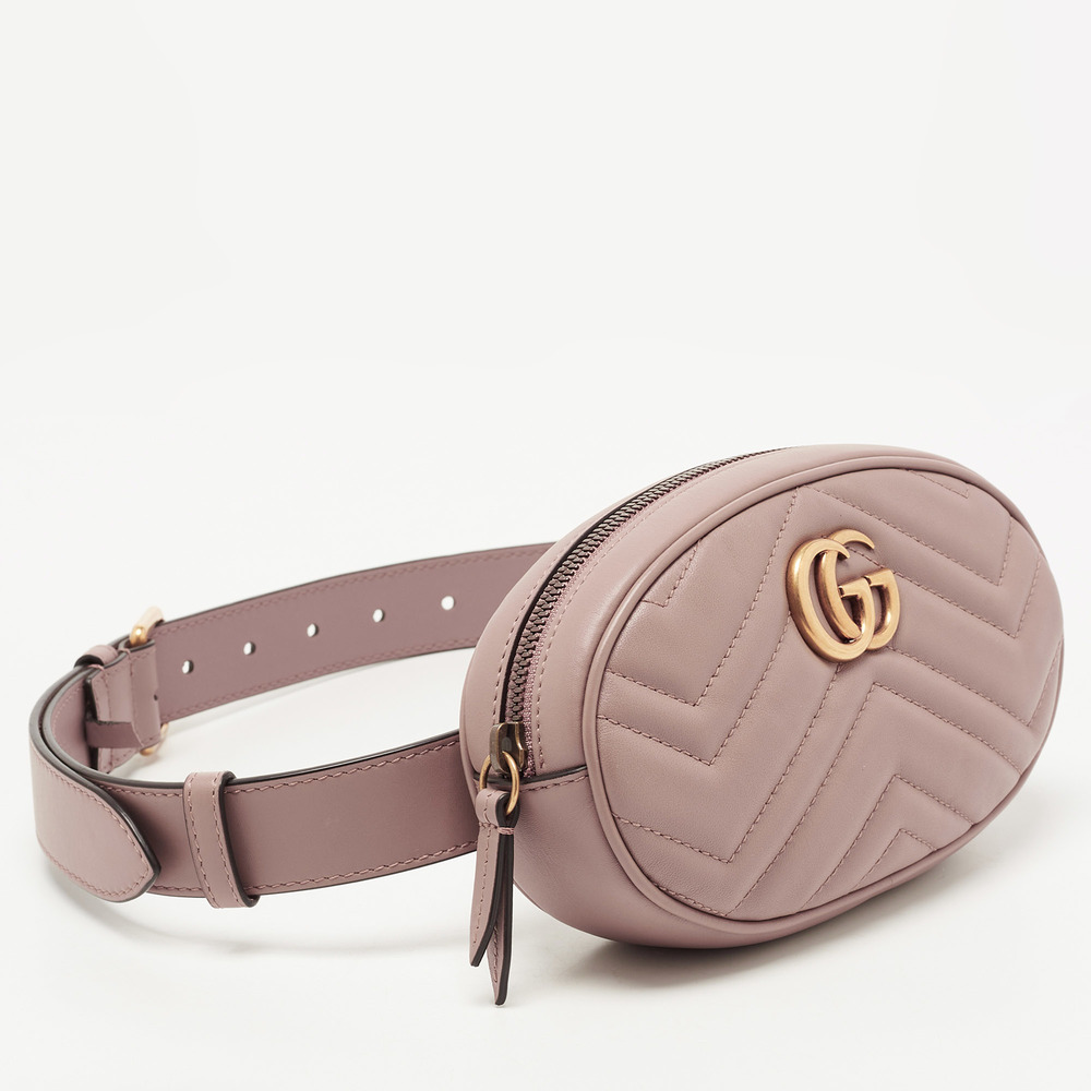 GUCCI Beige Matelasse Leather Mini GG Marmont Belt Bag - Picture 3 of 8